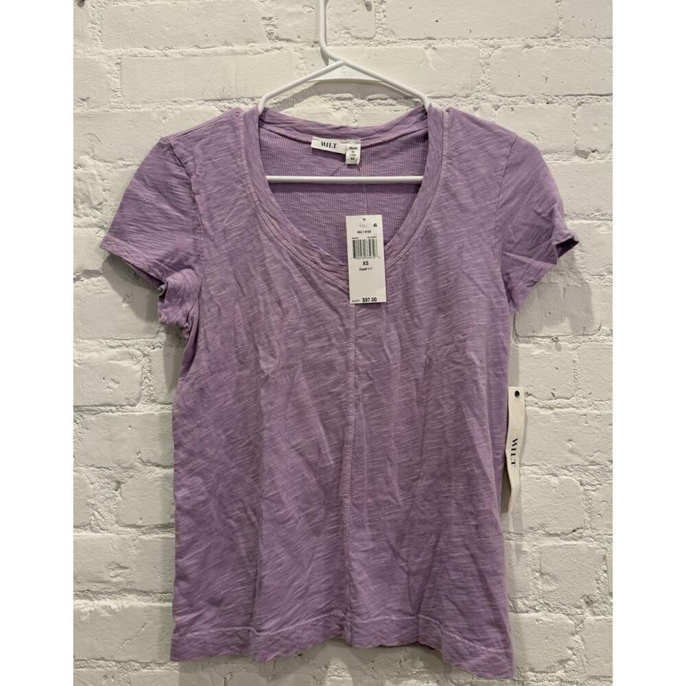 Wilt Purple Short Sleeve V Neck Top NWT Size Xs